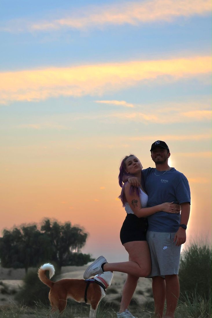Chloe and Connor with Echo at the beach